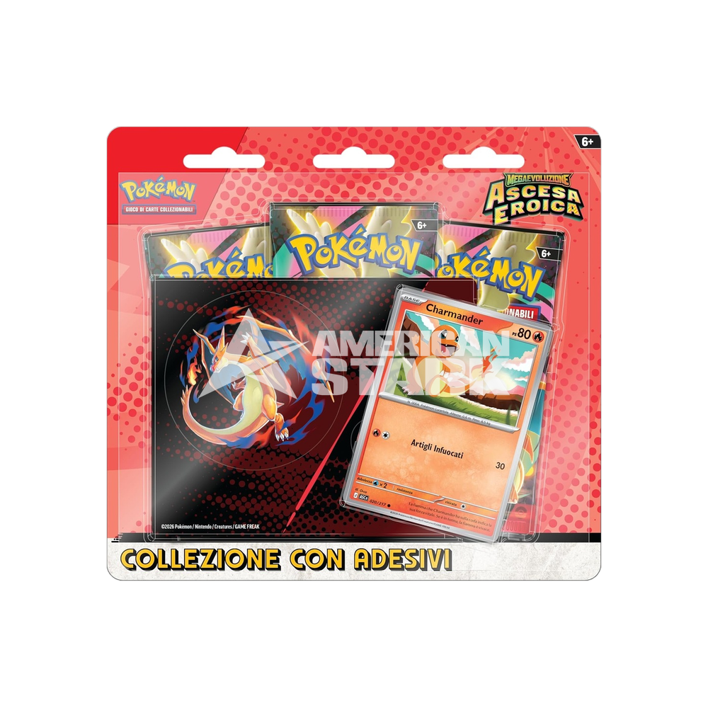 Collezione Adesivi Pokémon Ascesa Eroica Charmander – Mega Charizard Y (IT)